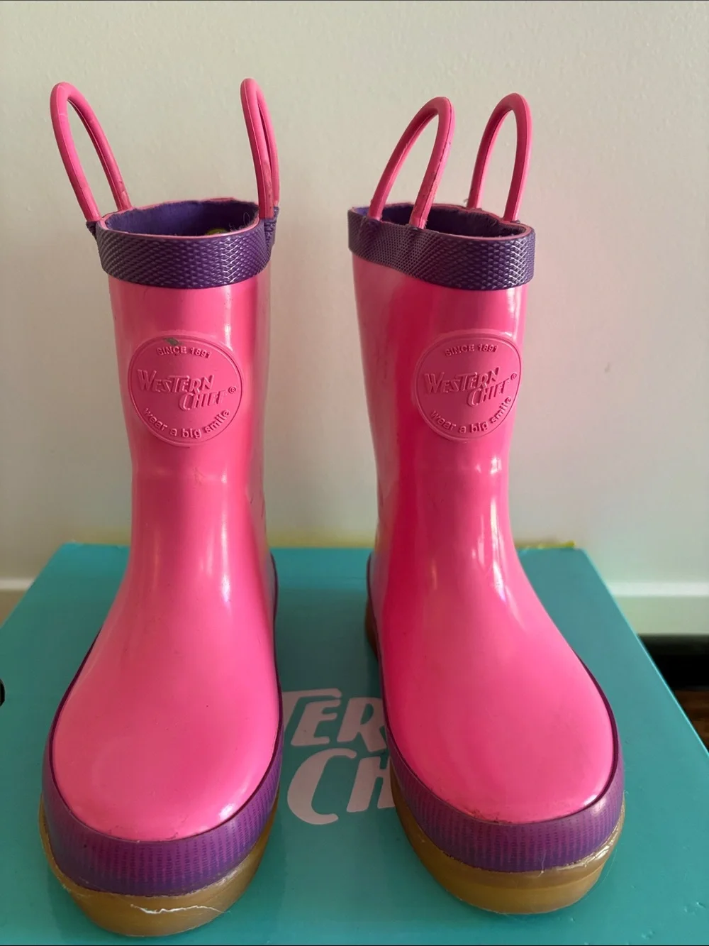 WESTERN CHIEF LED Rain Boots Light Up Pink Purple Bubblegum Soles Size 8